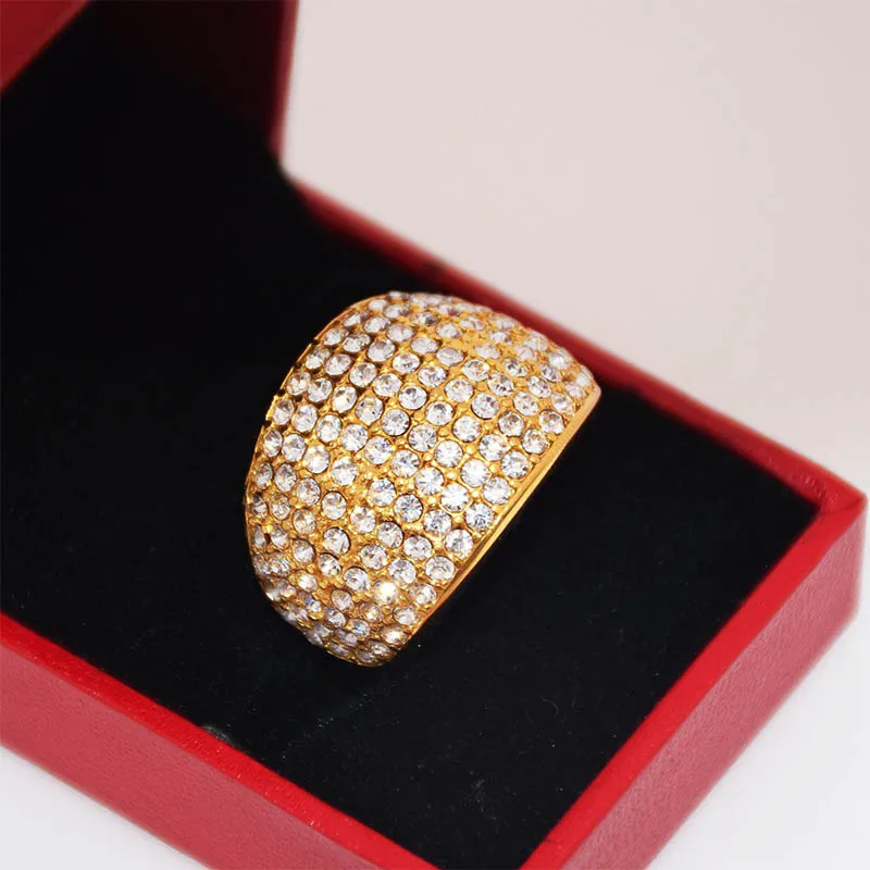 

Hip Hop Men's Ring Micro Pave Rhinestone Iced Out Bling Ring IP Gold Filled Titanium Stainless Steel Rings For Men Jewelry Gift