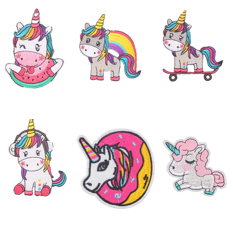 

Hippie Unicorn Iron on Patches Magic Unicorn Accessories Pig Embroidered Patches for Clothes Applique Kids Dress T-shirts DIY E