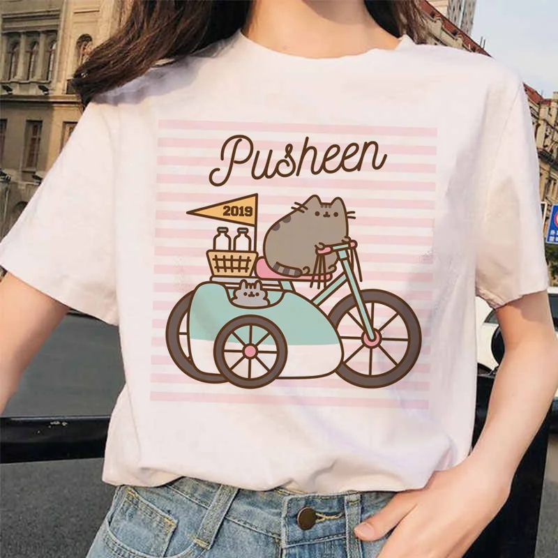 Cute Pusheen Cat Graphic Women's T-Shirt - Kawaii Cartoon Fashion Tee