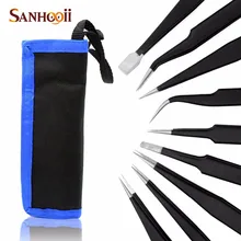 Sanhooii 9PCS ESD Stainless Steel Tweezers Kit for Mobile Repairing Pick up Precision Anti-static Maintenance Tools Sanhooii 9PCS ESD Stainless Steel Tweezers Kit for Mobile Repairing Pick up Precision Anti-static Maintenance Tools