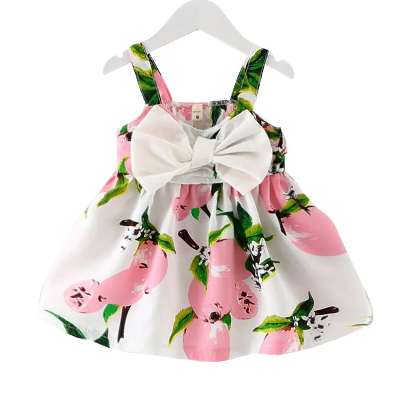 

Summer Baby Girls Dresses 0-3year Girls Sleeveless Vestidos A-Line Bowknot Flower Print Cotton Children Clothes Baby Girl Dress