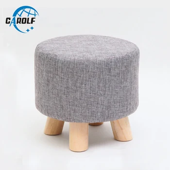 Cheap Price Wooden Ottoman Stool Round Fabric Sofa Stool Footstool Detachable Fabric Pouf Chair Wood Stool kipr ivory charcoal fabric artisan cube pouf