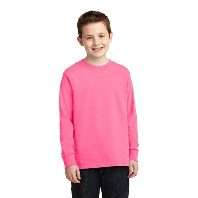 Port & Company PC54YLS Mens Youth Long Sleeve Core Cotton Tees Neon Pink - Extra Small