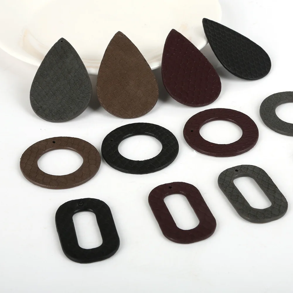 

Fashion Design 2Pcs Simple Solid/Hollow Multiple Shape Color PU Leather Charm Pendant For DIY Earring Jewelry Findings Making