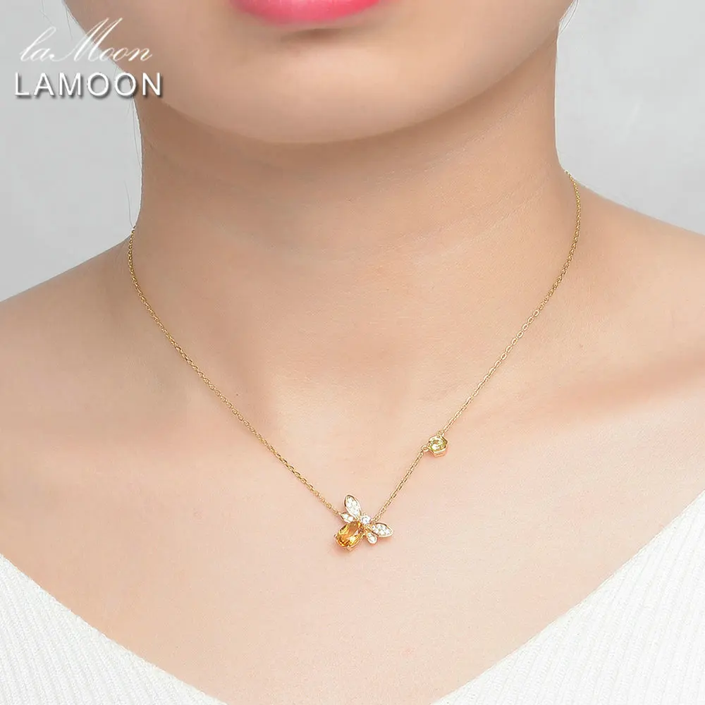 LAMOON Bee 5x7mm 1ct 100% Natural Citrine 925 Sterling Silver Jewelry 14K Yellow Gold Plated Chain Pendant Necklace S925 LMNI015 - Image 2