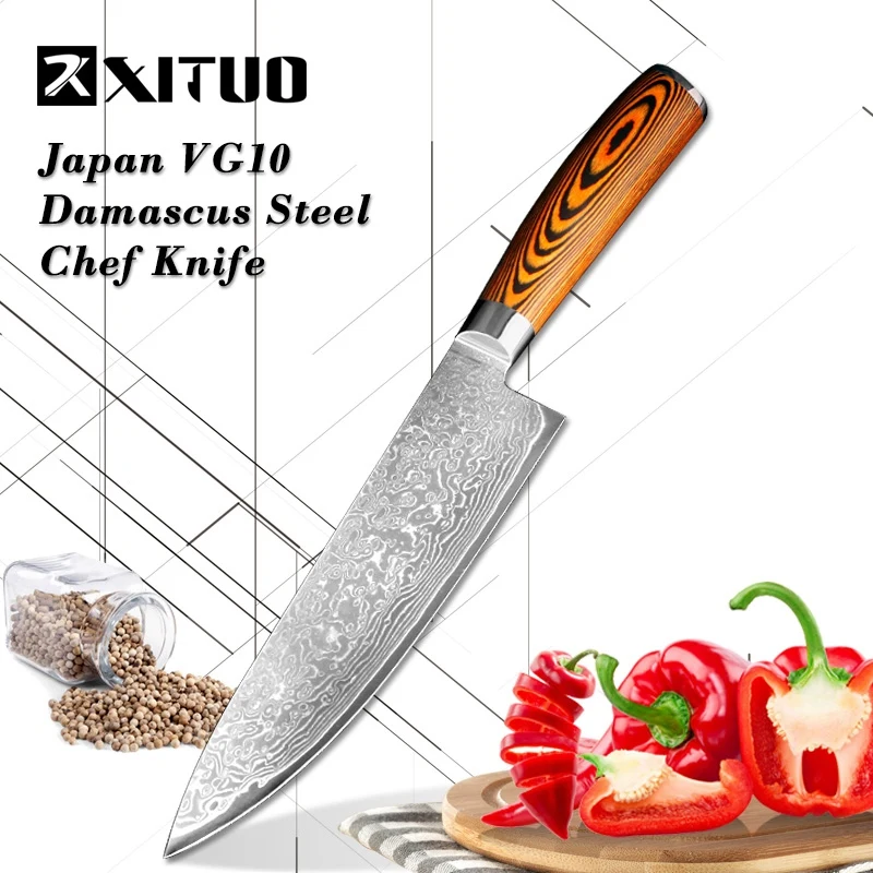 XITUO 8 "дюймов Professional дамасский нож шеф-повара японский дамасский VG-10 Core кухонный нож Мясорубка деревянная ручка кухонная утварь