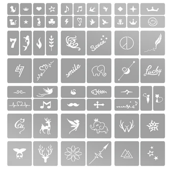 18pcs Semi-permanent tattoo template with Cat Flower Letter Airbrush Henna Tattoo Stencils Cute Drawing Template hollow Stencils