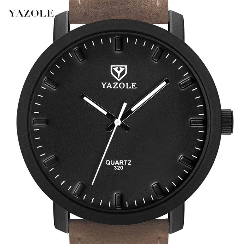 Часы YAZOLE Мужские Аналоговые кварцевые в стиле милитари с кожаным