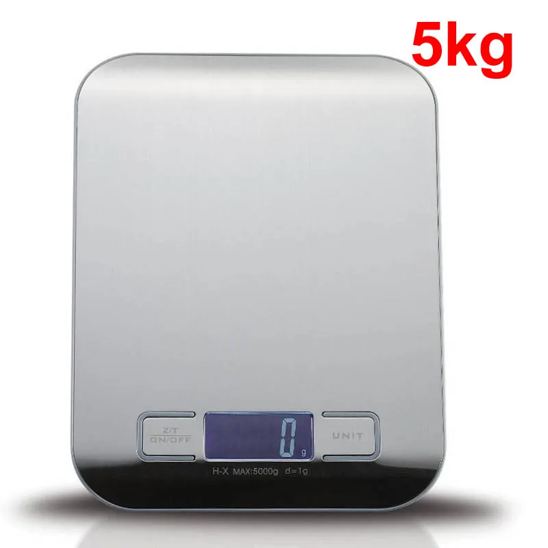 Silver-5kg Бытовые кухонные весы 5 кг/10 кг 1 г, пищевая диета, Почтовые весы, измерительный инструмент, тонкие цифровые электронные весы с ЖК-дисплеем - Цвет: Silver-5kg