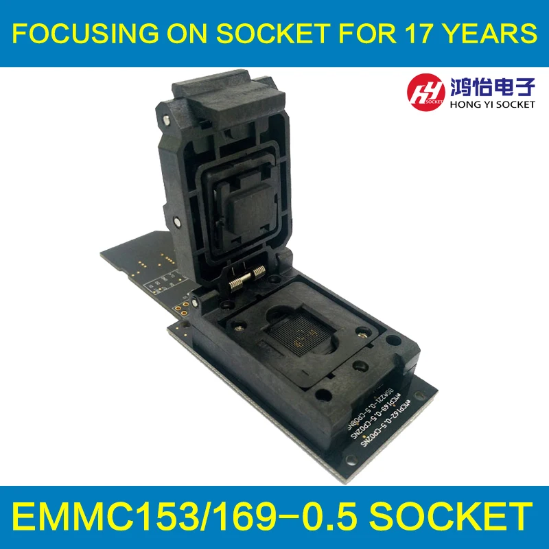 eMMC Reader test socket with SD Interface,Clamshell Structure BGA153 BGA169 Chip Size 12x16mm Pitch 0.5mm for data recovery