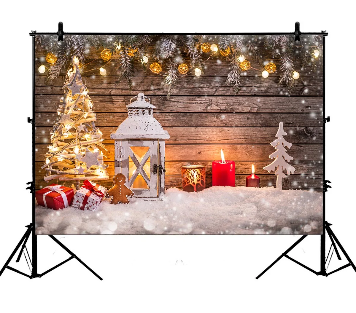 

5x7ft Christmas Wood Snow Covered Polyester Photo Background Portrait Backdrop