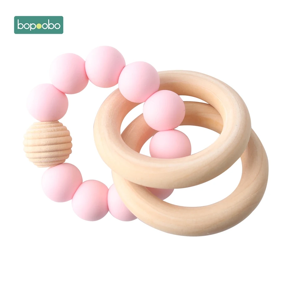 Bopobo 1 шт. для браслетов младенцев, силиконовые бусины-погремушки, браслеты, украшения для прорезывания зубов, деревянные бусины, BPA бесплатно, Детские Прорезыватели - Цвет: Candy Pink Rattle