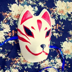 Полный лицо ручная роспись японский лиса маска кицунэ Косплэй Маскарад красный узор для вечерние карнавальный на Хэллоуин