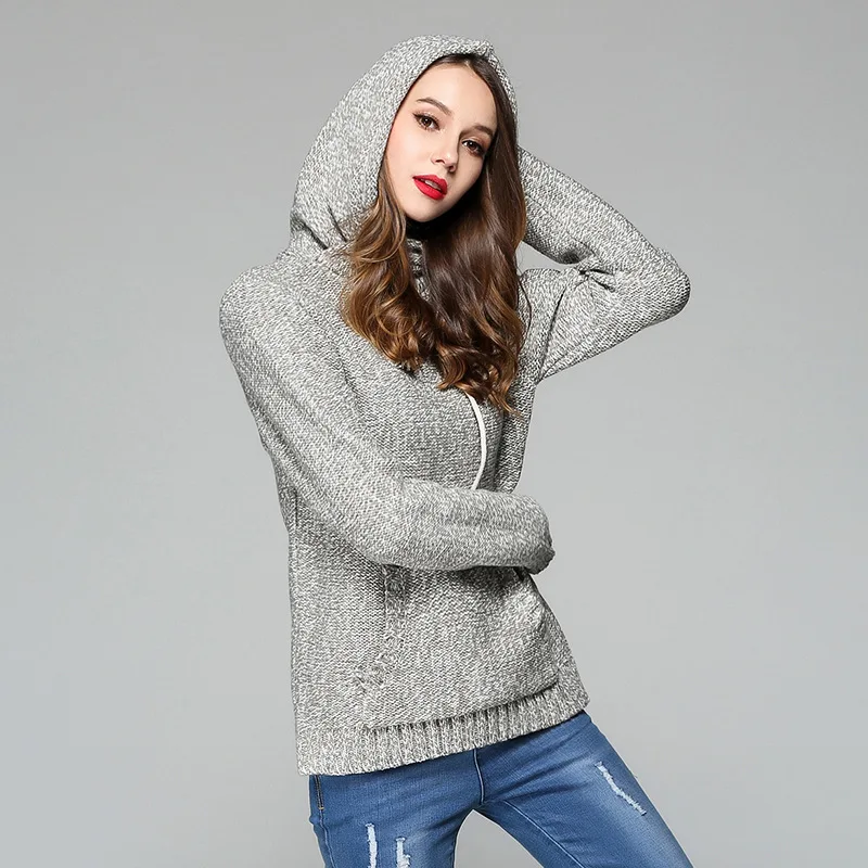 SheeYon Autumn Winter Women's Loose type sweater hooded sweater long