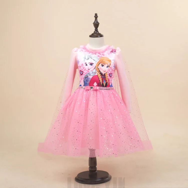 Высокое качество; платье принцессы Анны и Эльзы для девочек; Vestidos; Детские платья для костюмированной вечеринки; праздничные платья принцессы - Цвет: Розовый