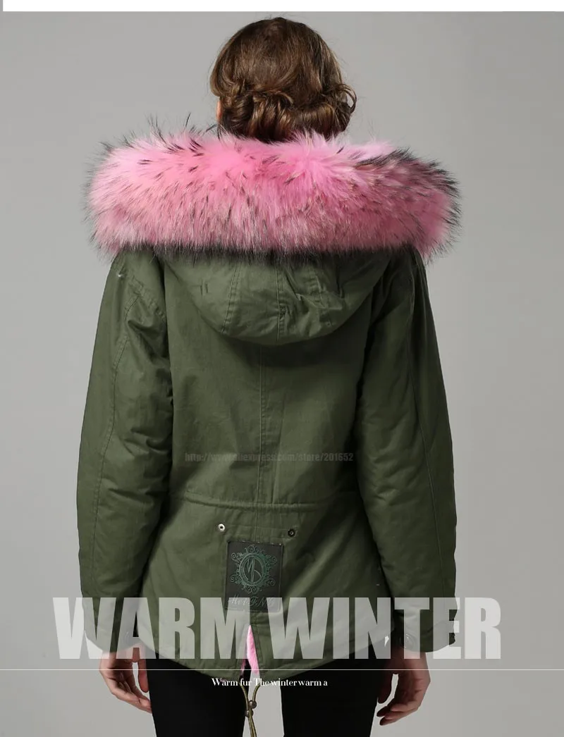 Cheap 2015 Real Raccoon fur parke jacket mens womens pink faux fur lined coat  fashion show outwear c0153 18