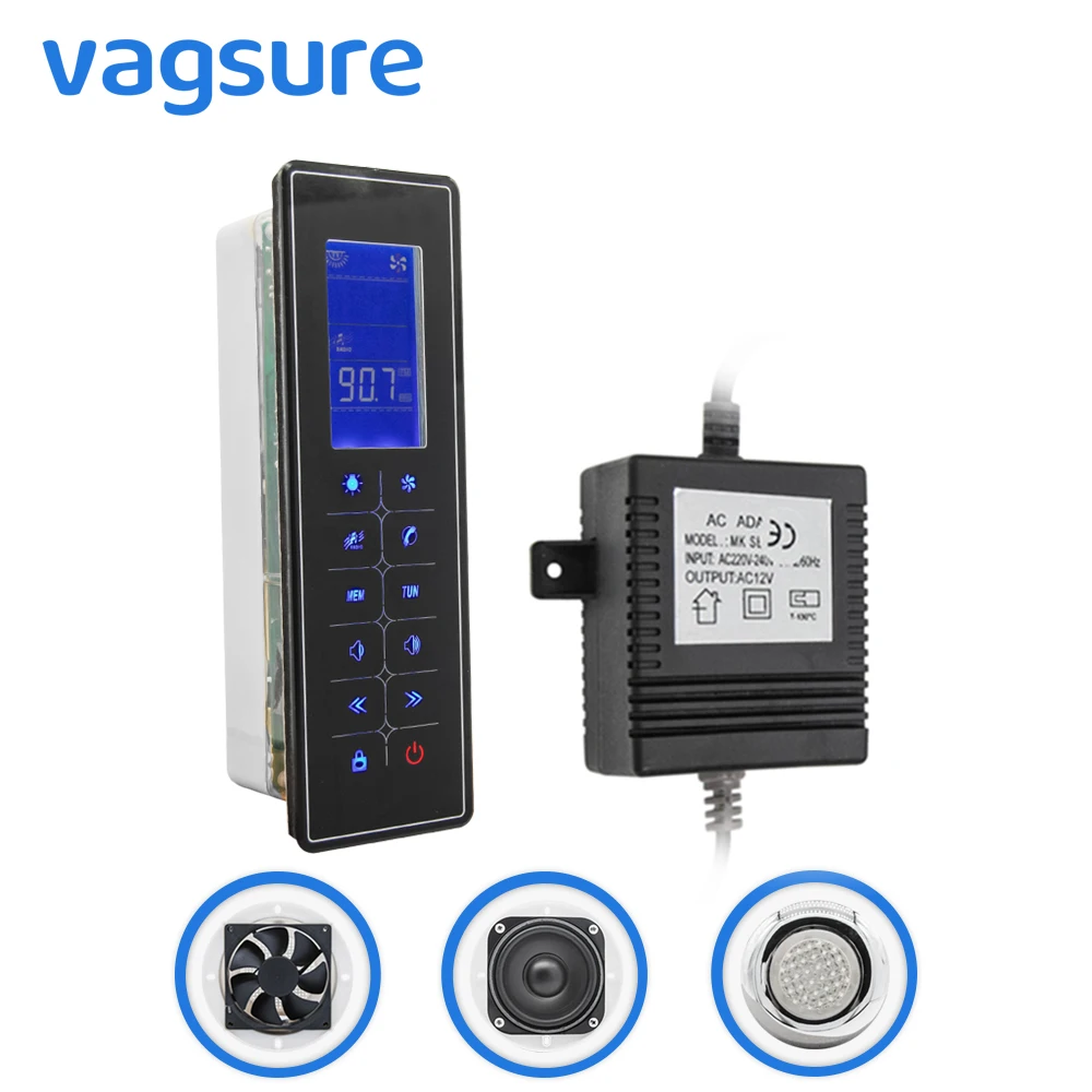 

1set Include ( Controller+Transformer+ Fan+Speaker+Light) shower radio control panel for shower cabin touch screen waterproof