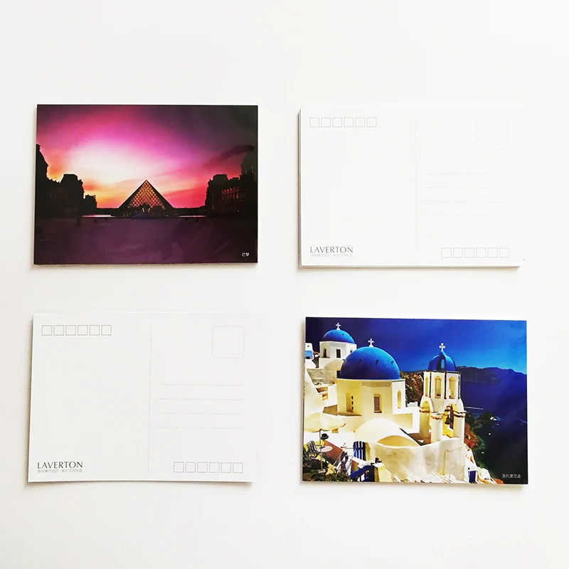 

12Pcs/set Paris and Santorini Postcards Landscape Postcard Greeting Cards and Travel Postcards