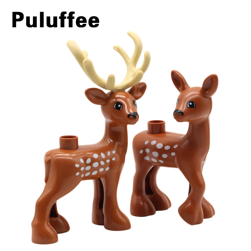 

New Zoo Animal Sika Deer Building Blocks Big Particle Compatible with Duplo Bricks set DIY Educational Toys For Children 2Pcs