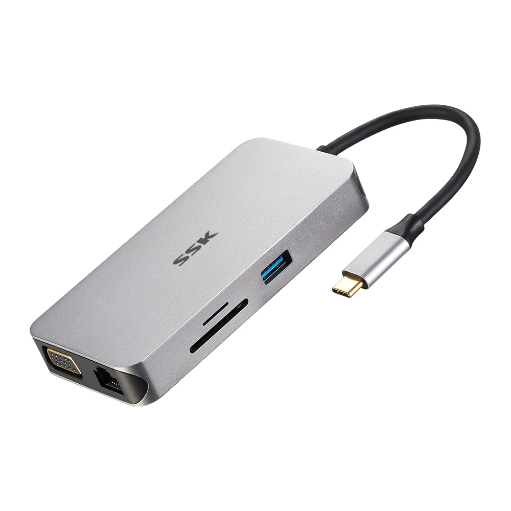 

SSK OTG Hub Type C Usb Hub Usb Adapter Docking Station Aluminum Type-c to HDMI/VGA/SD/TF/RJ45/Hub USB 3.0/PD Charging SHU-C520
