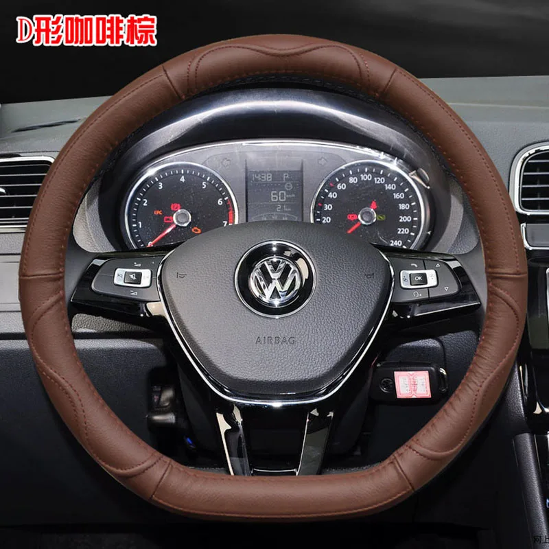 

KKYSYELVA D Shape Steering-Wheel Black Auto Car Steering Wheel Cover Leather 38CM wheel cover Interior accessories