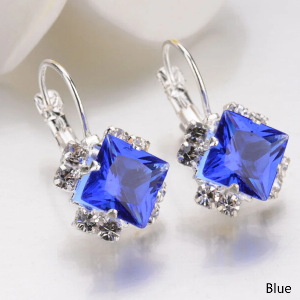 

New Design Personality Luxury Earrings Square Crystal CZ Wedding Jewelry Stud Earrings For Women Ear Clips