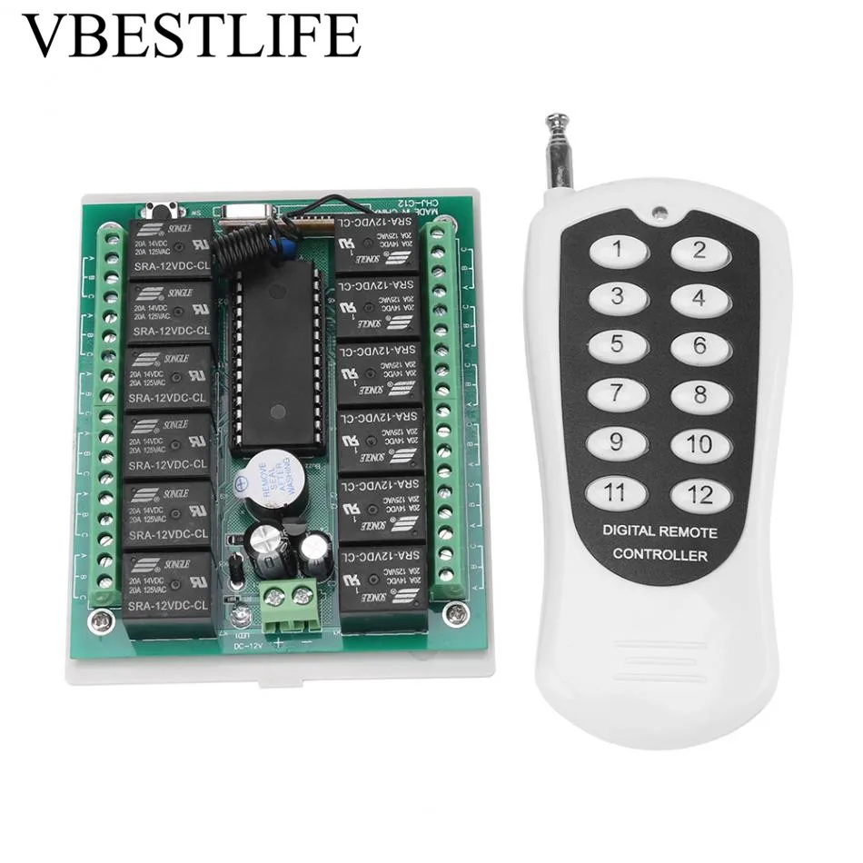 12 Channel RF Relay Switch Wireless RF Remote Control Switch