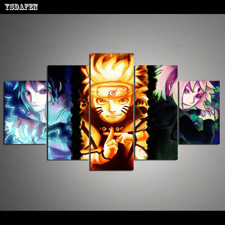 5 Panels Printed Painting Canvas Painting Animation Naruto poster