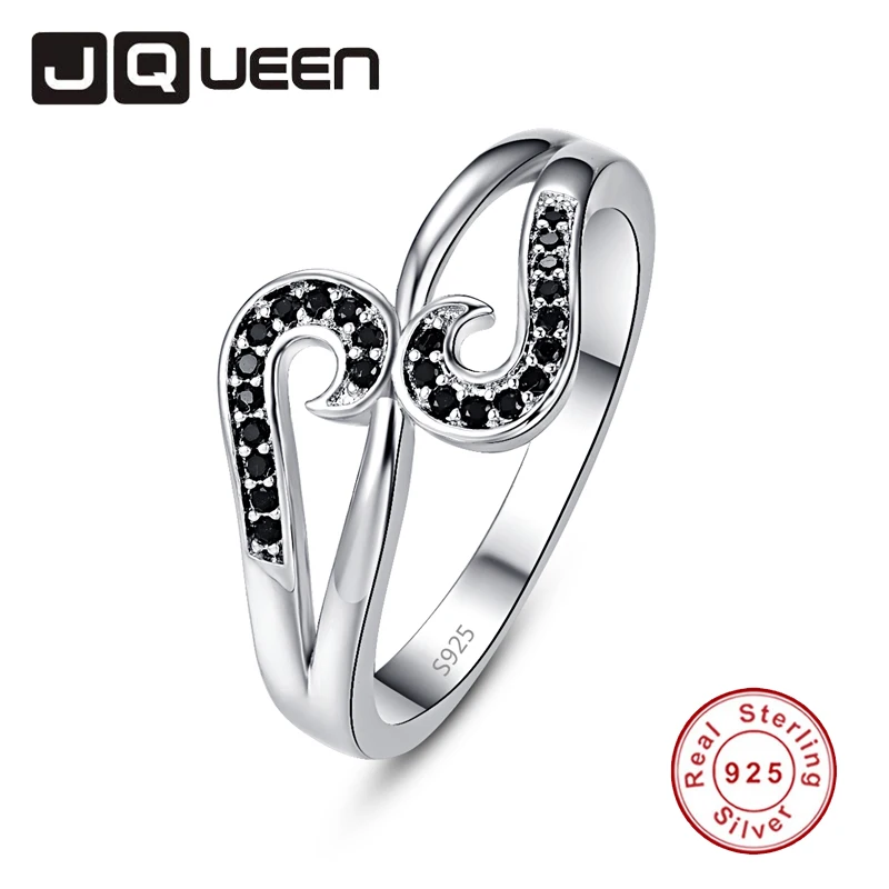 

JQUEEN Black Sharp Crystal Claws Set With Musical Notes Rings For Women Silver Ring 925 Jewelry Pave Setting Crystal Jewelry