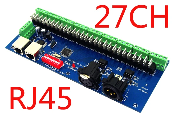 

Free shipping 27CH DMX512 decoder have(XLR&RJ45),27 channel 9 groups RGB output,For LED Strip Module,LED drive