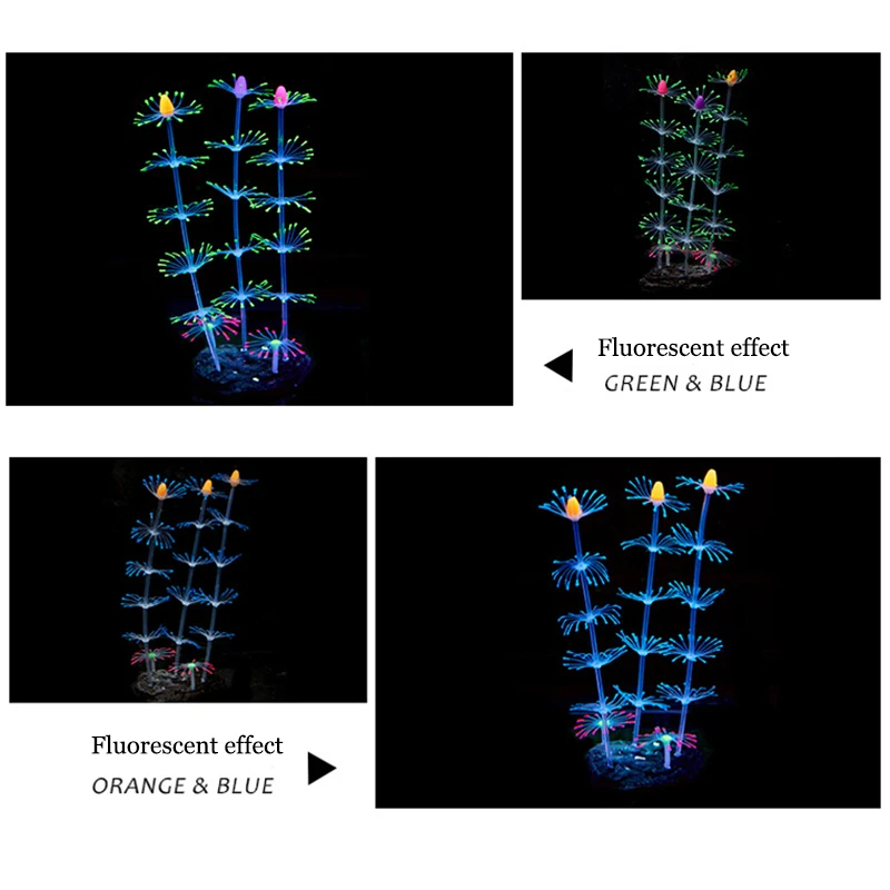 Силиконовое искусственное моделирование коралловых растений, цветочных украшений, аквариумных аквариумов с флуоресцентным эффектом, динамическим декором