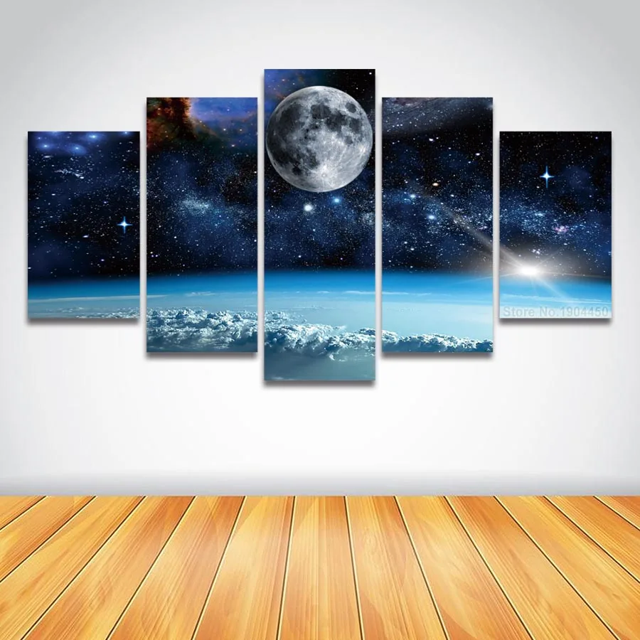 5 Panel Canvas Prints Space Universe Moon Planet Landscape Painting Modular Picture Poster for Wall Art Home Decor Living Room | Дом и сад