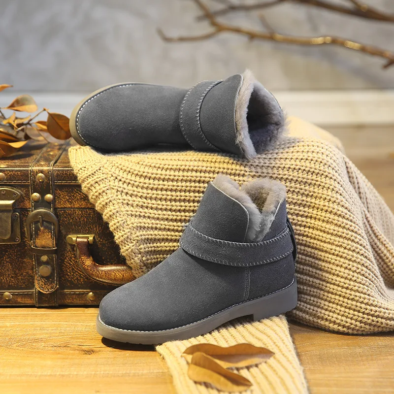 JINBEILEE Outdoor Sports and Leisure Walking Shoes Winter Leather Snow Boots Fur Warm  Waterproof  Sports Boots Women