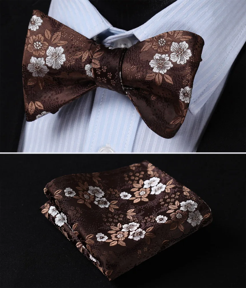  Floral 100%Silk Jacquard Woven Men Butterfly Self Bow Tie BowTie Pocket Square Handkerchief Hanky S