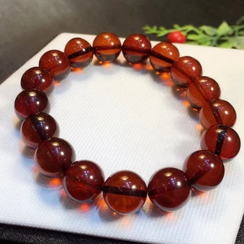 

Genuine Natural Amber Blood Red Round Beads Bracelet Gift Reiki Stone 11mm Woman Man Gemstone Drop Shipping Certificate AAAAA