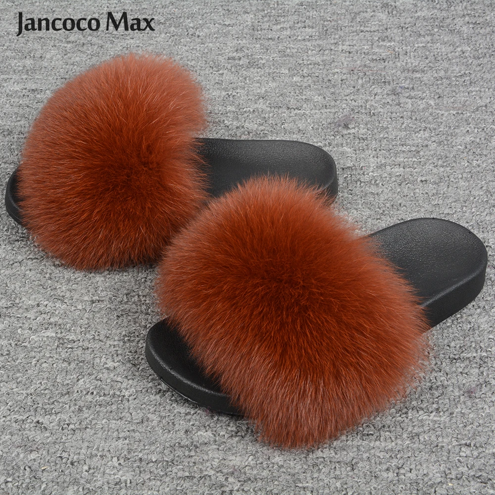 Jancoco Max 2019 натуральным лисьим мехом тапочки сезон: весна–лето осень-зима слайды Для женщин ползунки открытый сандали для помещений S60GLOves18C