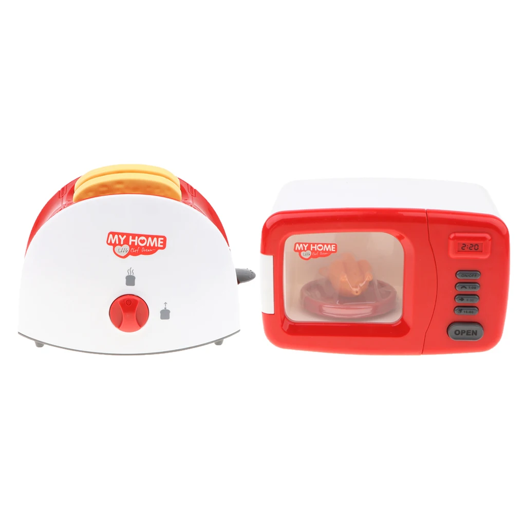 2 Pieces Simulation Home Appliance Kids Role Play Toy Bread Maker + Microwave Oven