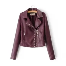 Модные женские куртки из мягкой искусственной кожи с длинным рукавом, короткие женские куртки в стиле панк на молнии с заклепками, Зимние Куртки из искусственной кожи, женские s