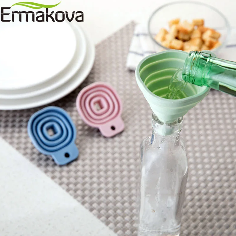 

ERMAKOVA Collapsible Funnel Silicone Foldable Funnel for Water Bottle Hopper Foldable Kitchen Funnel for Liquid Powder Transfer