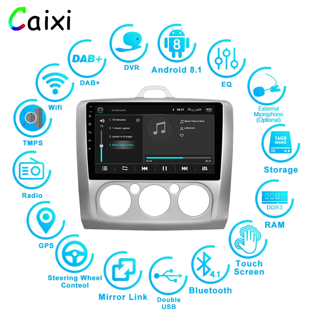 Najtaniej CAIXI Car Android 8.1 odtwarzacz multimedialny dla Ford Focus Exi MT AT 2 2004 2005 2006 2007 2008 2011 Radio samochodowe nawigacja GPS