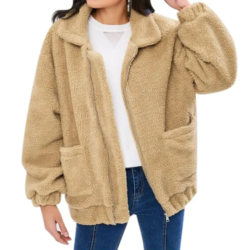 MISSKY New Autumn Winter Women Warm Fleece Jacket Solid Color Fluffy