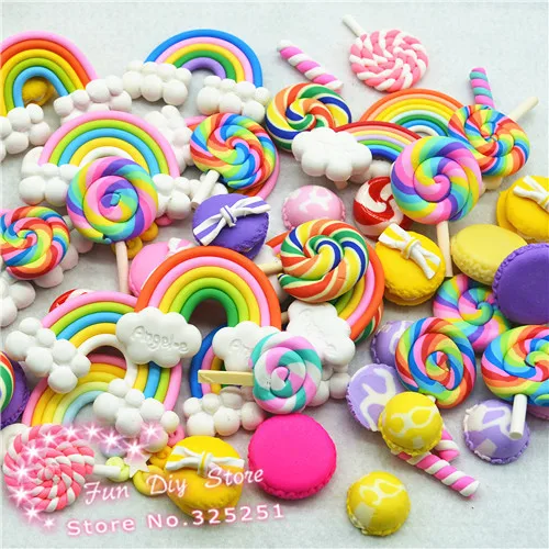 

kawaii fimo Polymer clay lollipop rainbow color mix style 50pcs/lot 30-50mm