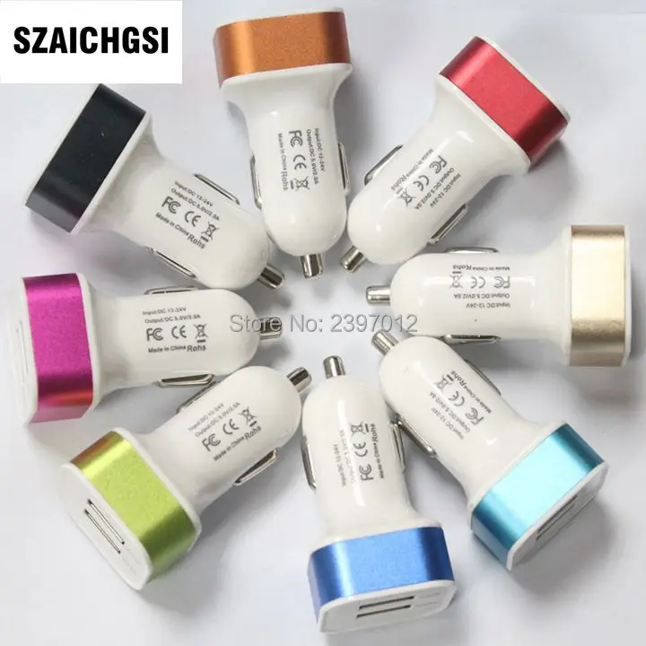 SZAICHGSI 2.1A + 1A usb 2-портовый алюминиевый сплав металлический автомобильный адаптер