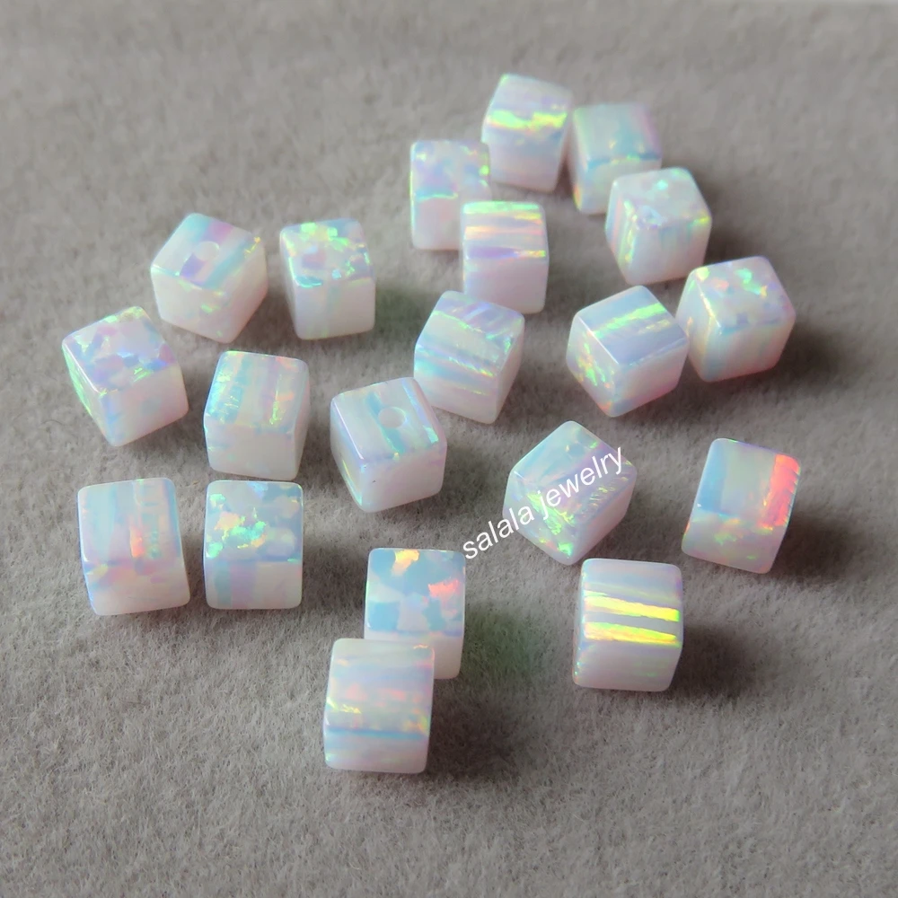 

100pcs /lot 4mm Cube Opal Beads OP17 White Cube Opal Synthetic Drilled Cube & Square Opal Beads for Necklace & Bracelet