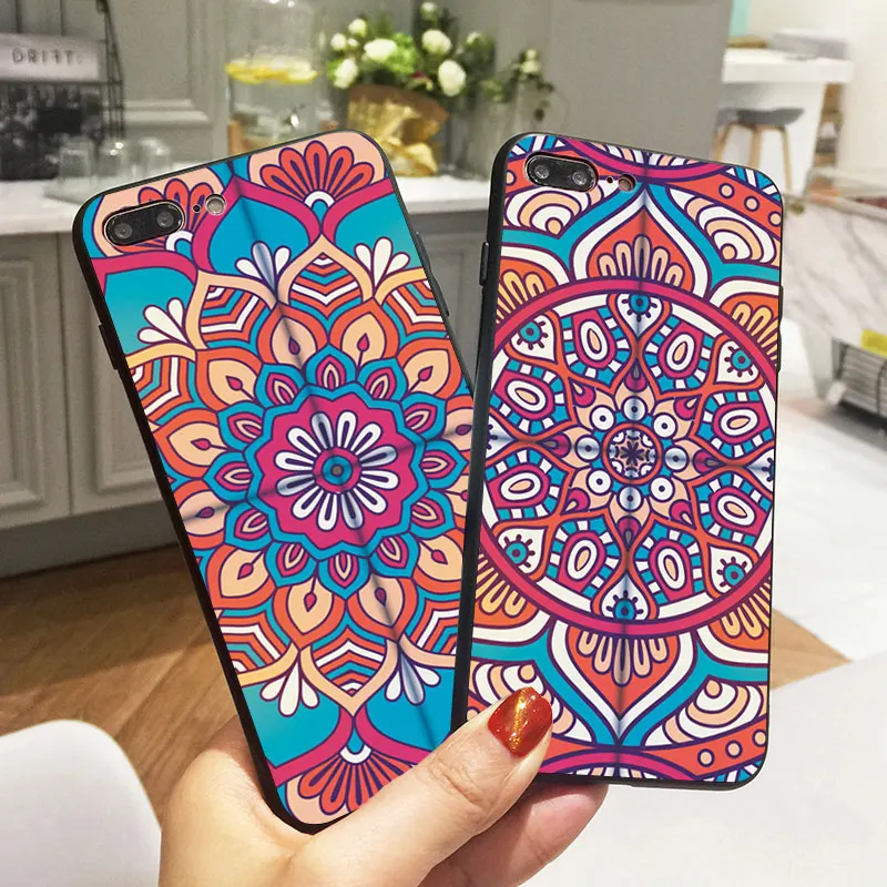 

Bohemian Mandala Flowers Pattern Case for iphone 6s Case Phone Case for iPhone 10 X XR XS Max 5S 6 S 7 8 Plus Soft Silicone Case