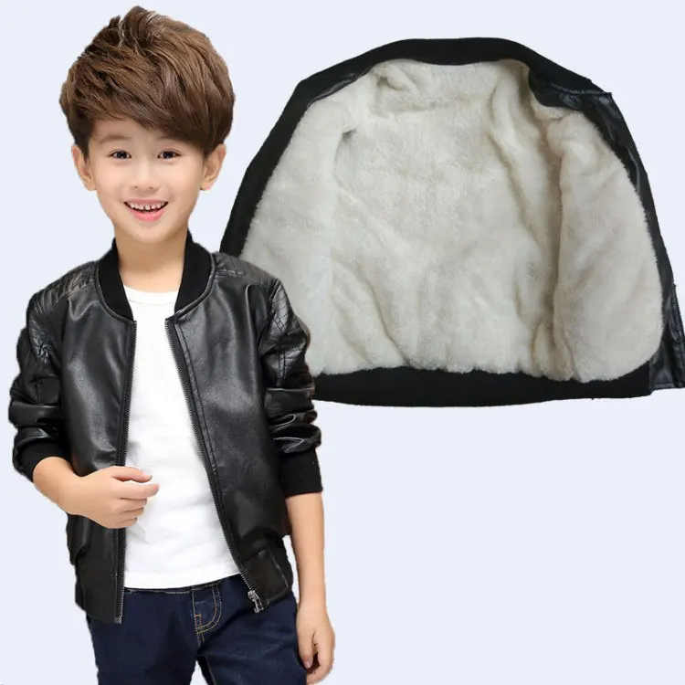 Новая куртка из искусственной кожи для маленьких мальчиков пальто для мальчиков детские куртки черного и коричневого цветов Manteau Garcon, детская куртка - Цвет: black thicken