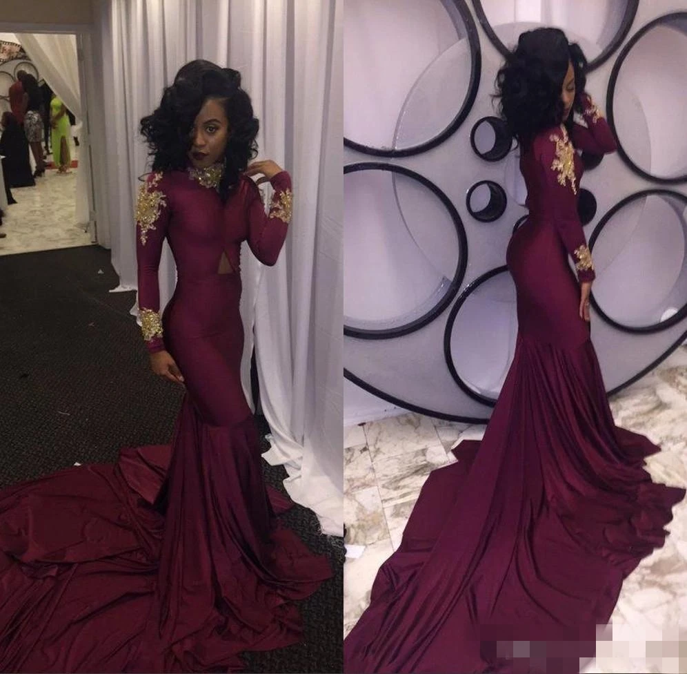 2017 Burgundy New South African Mermaid Prom Dresses Sexy High Neck 