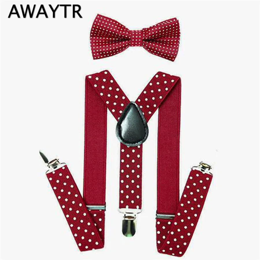 AWAYTR 2 6 Years Old Baby Kids Girls Pink Bow Tie Suspenders Set 2017 New Cool Dot Print