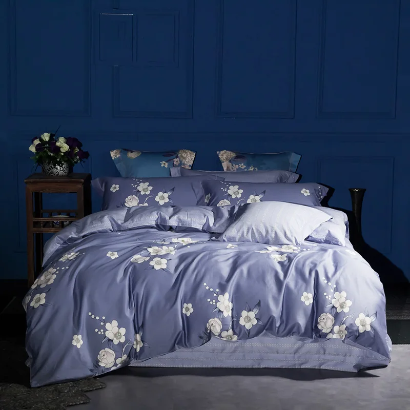 

Luxury Egypt Cotton Pastoral Flowers Printed Bedding Set Soft comfort Duvet Cover Bed Sheet Pillowcases Queen King size 4Pcs