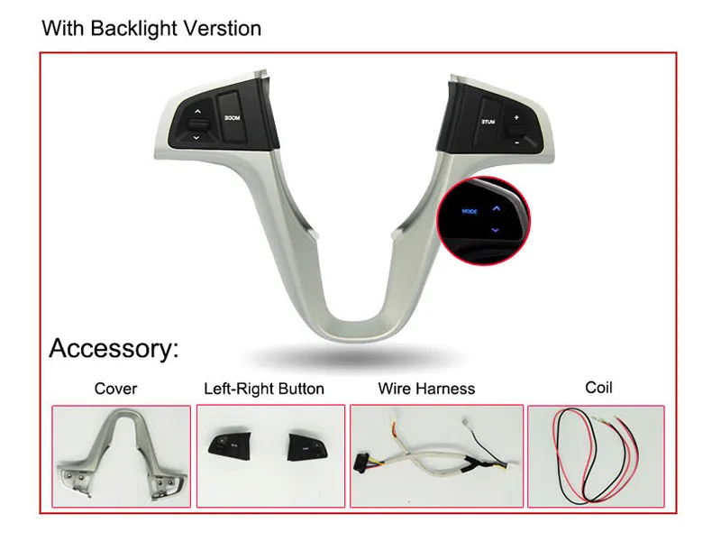 Baificar подлинный многофункциональный пульт дистанционного управления кнопки рулевого колеса аудио переключатель кнопки управления для hyundai Verna Solars - Цвет: With Backlight